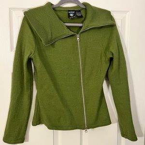 Kuhl Green Merino Wool Asymmetrical Zip Sweater